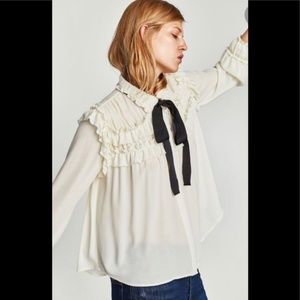 Zara Ruffled Blouse with Black Bow